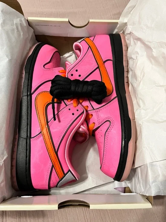 Nike Dunk SB Low Powerpuff Hot Pink with Orange Swoosh (NEW W. Box) - Picture 6 of 9
